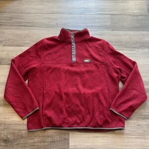 LL Bean Mens Sweater Fleece Pullover XL Red Snap Fleece Slightly Fitted